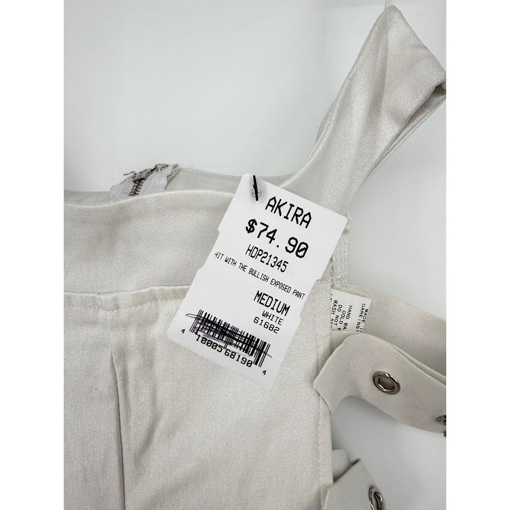 NEW Akira Hit With The Bullish Exposed Pant White Buckle Cut Out Y2K Rave Medium - Picture 3 of 10